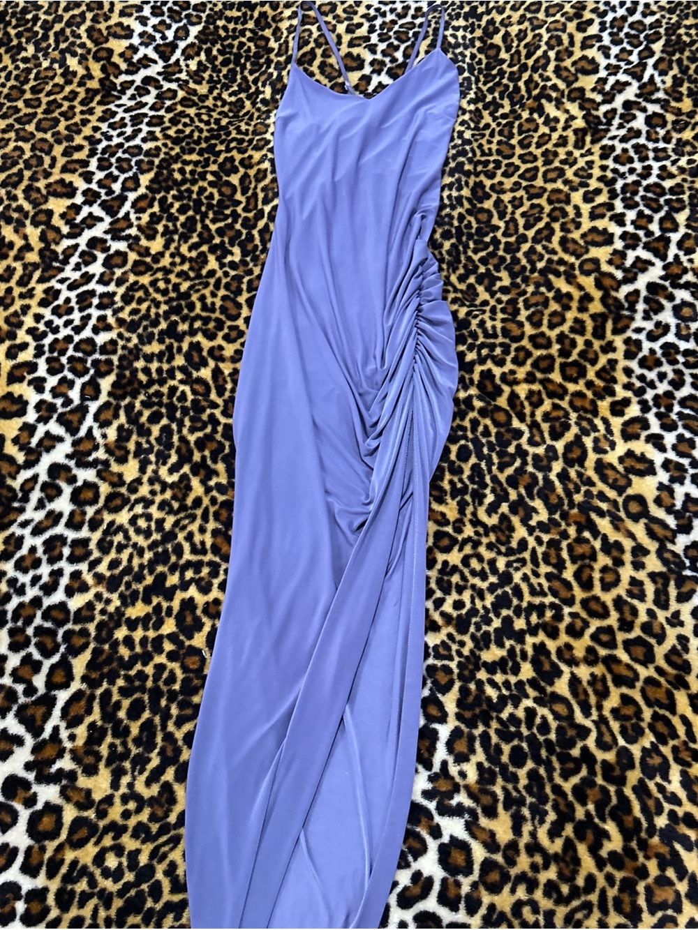 Lavender High-Low Slip Dress with Side Ruching and Slit